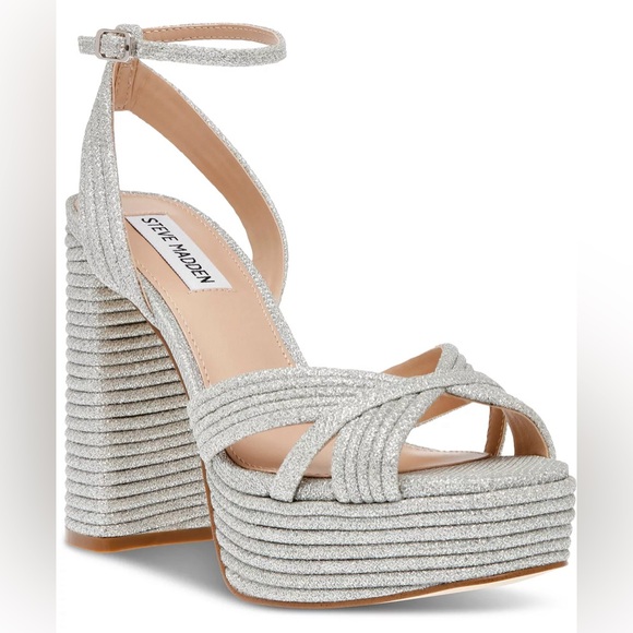 Steve Madden Shoes - Steve Madden Laurel Two-Piece Ankle Strap Platform Silver Dress Sandals Size 6.5